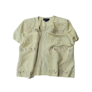 Cynthia Howie Vintage Linen‎ Blend Jacket Subtle Flower Pattern